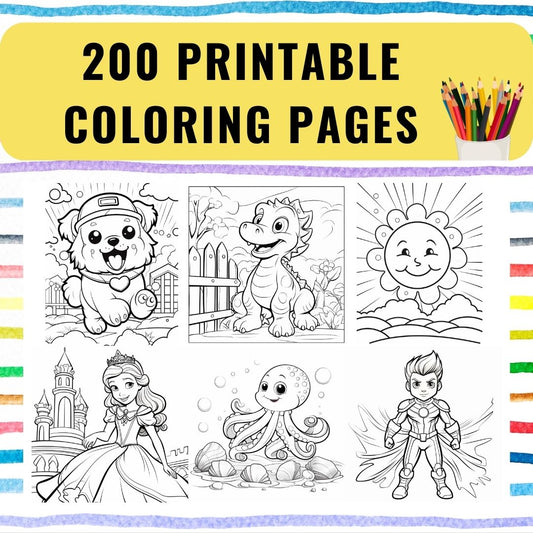 200 Printable Colouring Pages (Instant Download)